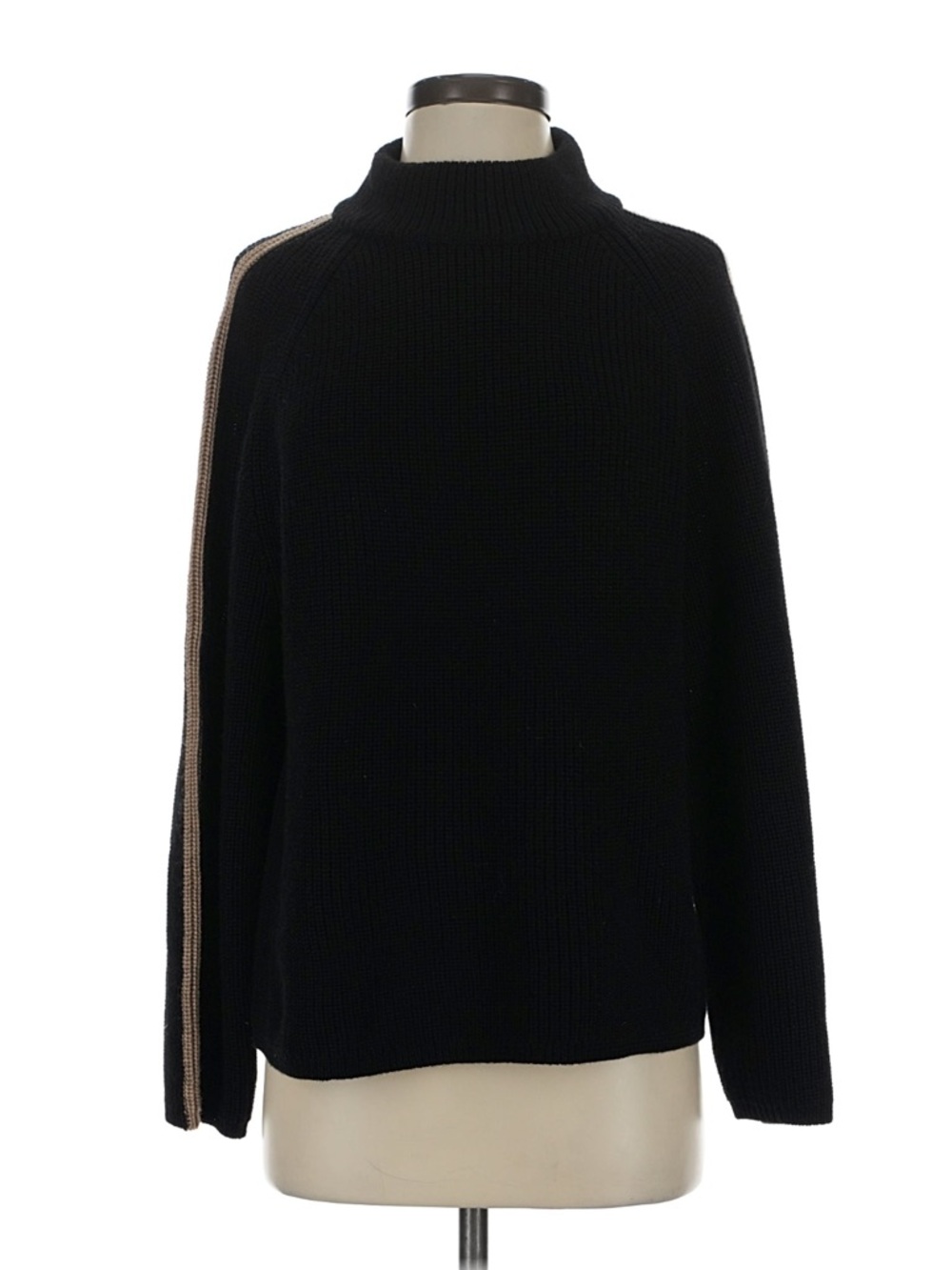 Velvet by Graham & Spencer Black Mock Neck Sweater with Tan Stripe